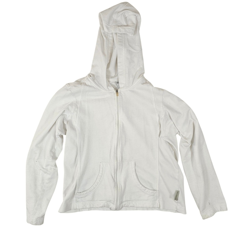 Columbia Womens Large White Full Zip Hoodie Sweatshirt Cotton Blend Fleece L